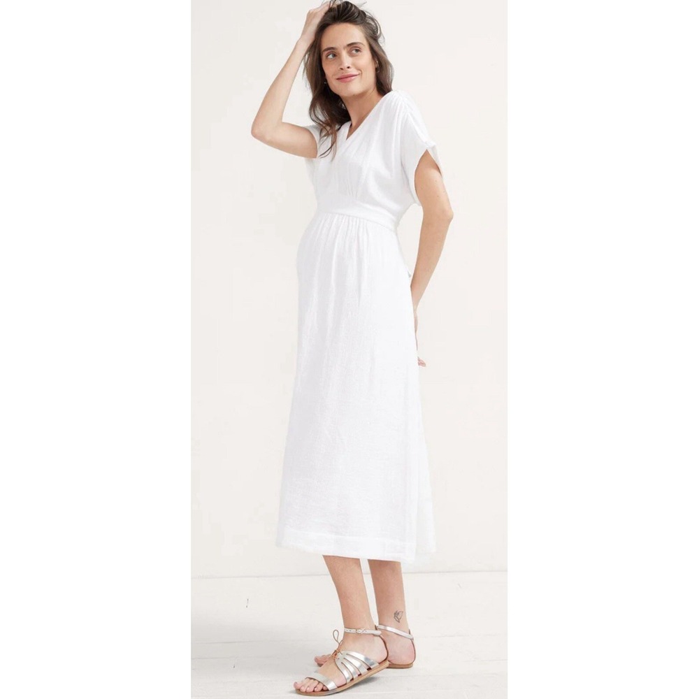 Hatch White V-Neck Short Sleeve Maxi Dress